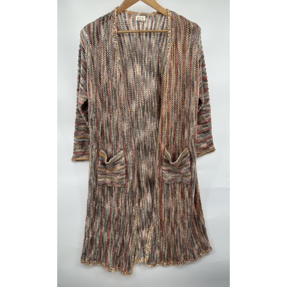Pol Cardigan Sweater Small Chunky Knit‎ Rainbow Stripe Duster Open Front Boho